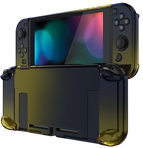 eXtremeRate PlayVital Cover Custodia Protettiva per Nintendo Switch Joycon Console Copertura Rigida Case Separabile per NS Switch Controller Console-Trasparente Nero Giallo