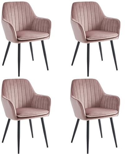Colenis Esszimmerstuhl, 4er Set, Küchenstuhl, Sessel, Samt, Polsterstuhl mit Armlehnen, Loungesessel, bis 120 kg belastbar, Metallbeine, für Esszimmer, Küche, Rosa, Lavinia