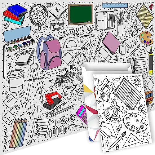 PACKLIST® Papier-Tischdecke Schule zum Ausmalen, Schultischdecke, Ausmalbilder Schule Kinder, Schulanfang Geschenk Kinder, Basteln Schule, Mal Mich Bunt XXL!