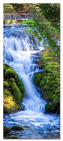 Pixxprint Glasbild Panorama, Wandbild aus Echtglas, Wasserfall im grünen Wald, 120x50 cm, inkl. Aufhängung und Abstandshalter