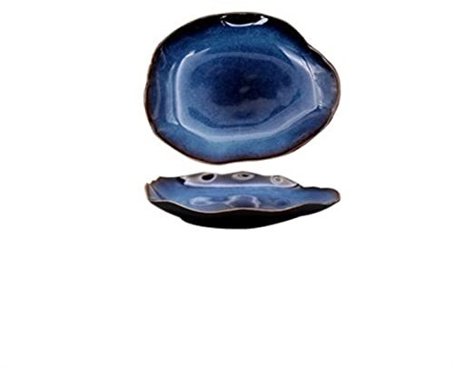 Piatti per la cena Piatti di ceramica Blu profondo Piatto piatto Irregolare Piatto di ceramica Decorazione della casa Stoviglie Stoviglie Vassoio Cucina dell'hotel Forniture 2 pezzi Piatti di insalata