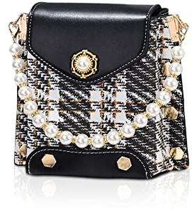 NICOLE & DORIS Süße Handtaschen Damen Handytaschen Klein Umhängetasche PU Leder Mini Schultertasche Mädchen Geldbörse Crossbody Bag Satchel Handtasche mit Perle Schwarz