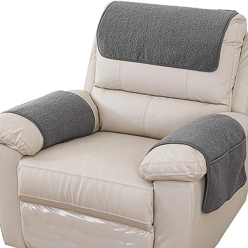 NNSMUN Armrest Cover, Recliner Chair Protector, Furniture Protector Slip, Side Storage Pocket, Stretch Armchair Couch Arm Rest Cover for Recliner, Chair, Sofa (Light Gray,1 Seater(3pcs))