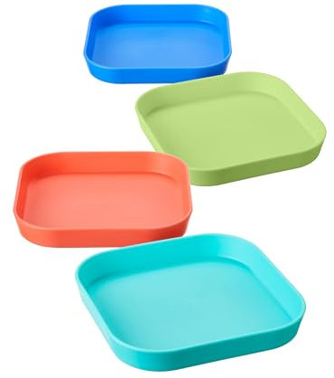 Nuby Good Square Meal Toddler Weaning Plates - Durable | Dishwasher Safe | Self-Feeding (Pack of 4)