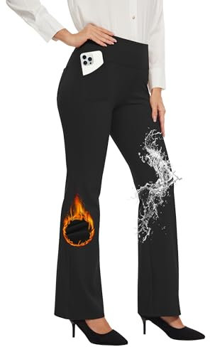 Desol Thermohose Damen, Bootcut Yogahose Hosen Damen mit Innenfleece, Fleecegefüttert Schlaghose mit 4 Taschen, Winter Sporthose Lang, Hohe Taille Stretch warme Jogginghose