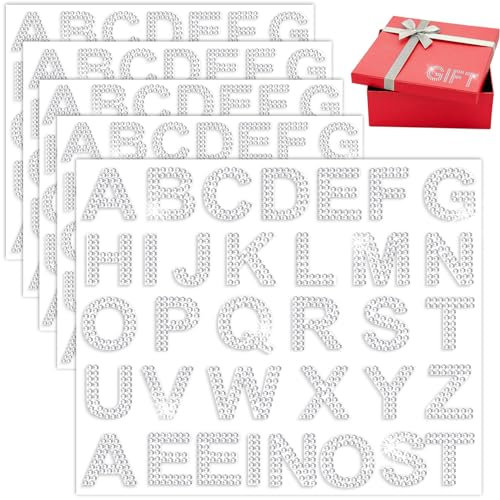 170 Stück Strass Buchstaben Aufkleber, 5 Blatt Glitzer Selbstklebende Diamant Alphabet Schwarz Bling Kristall Edelstein Bordüre für DIY Handwerk Dekor Kleidung