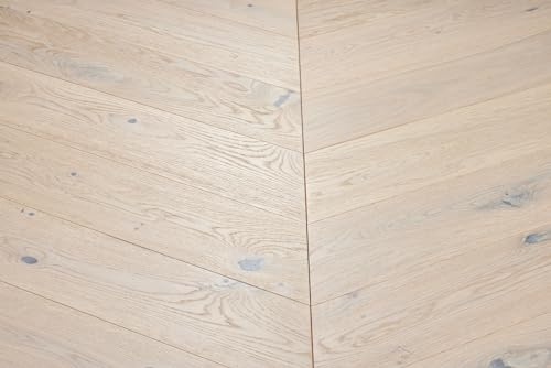 Holzfloors Chevron Vintage 60° Parkettboden, Dreischichtig Parkett, Eichenschicht 3,5 mm dick, Wasserfest, Massivdiele, Echtes Holz, Parketthölzer, Neu Weiß 14x164x800mm