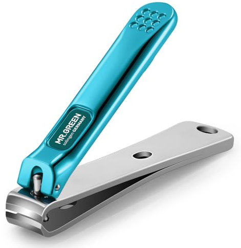MR.GREEN Nail Clippers Curved Blades Fingernail Cutter Nippers Manicure Scissors Stainless Steel Pedicure Tools with Nail Flies (Medium-Blue)