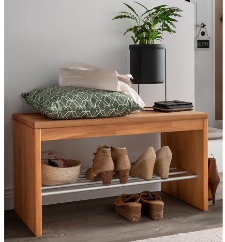 Lomadox Massivholz Schuhbank Flurbank Garderobenbank Buche Schuhablage 82x45x40 cm