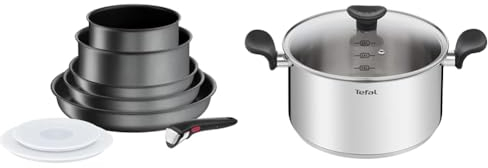 Tefal Ingenio Batterie de cuisine 20 p, Poêles, Casseroles & Faitout 24 cm (5 L) + couvercle verre, Induction, Acier inoxydable haute qualité, Garantie 10 ans, Livre recette, Primary E3084604