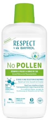 BAYROL Respect No Pollen 1L - zersetzt kontinuierlich Pollen im Pool | 97% natürliche Inhaltsstoffe, Enzyme zersetzen Pollen, schützt Wasserlinie und Filter, 25 ml / 10 m³ wöchentlich