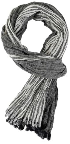 REHJJDFD Gestreifter Herren-Schal aus Baumwoll-Leinen, warmer Quastenschal, dunkelgrau, One size