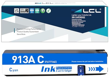 LCL Kompatible 913A Cyan Tintenpatrone kompatibel für HP 913A F6T77AE für Hp PageWide 352dw MFP 377dw Pro 452dn 452dw 452dwt 477dn 477dw 477dwt 552dw 577dw 577z Managed MFP P57750dw (1er-Pack)