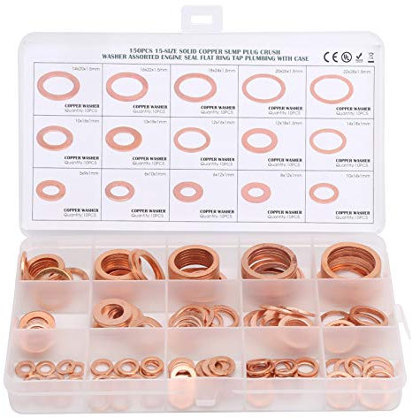 150 Pièces Bague d'étanchéité Plate Métrique Joint en Cuivre Rouge Rondelle de Joint Torique avec Boîte en Plastique pour les Connexions Hydrauliques D'eau, de Carburant et de