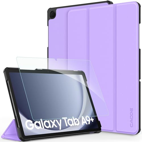 CACOE Coque Compatible avec Samsung Galaxy Tab A9+ / A9 Plus 11Pouces 2023, Fin Étui avec Verre Trempé avec Fonction Support pour SM-X210/ X215/ X216 2023, Violet Lavande