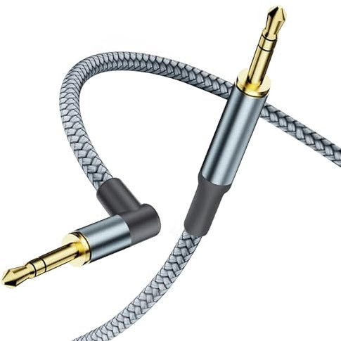 3.5mm to 3.5mm Aux Cable,1.2M Audio Aux Jack Adapter 90 Degree Nylon Braided Male to Male Auxiliary Cord Hi-Fi Lead Stereo Headphone Mini TRS Compatible with Car,Speaker,iPod iPad,Sony,Echo Dot,Beats