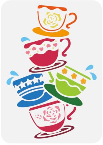 FINGERINSPIRE Pochoir De Tasses à Café 21x29.7cm Tasses Créatives Pochoirs De Peinture Tasses De Cœur Dessin Grands Pochoirs Tasses De Fleurs Modèles Pour Tissu Carrelage Meubles De Sol Bois