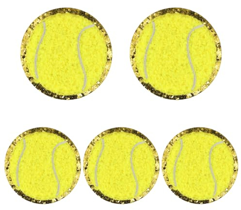 5pcs Tennis Ball Iron On Patches, 2.27 Inch Embroidered Patches Chenille Tennis Plush Sewing Patches Tennis Applique Sports Sew On Badges for DIY Decoration Clothes Jackets Jeans Hats Backpacks