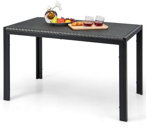 COSTWAY Gartentisch Rattan, 120x71x72cm, Esstisch für 4-6 Personen, rechteckiger Terrassentisch mit Metallrahmen, Balkontisch für Garten, Terrasse, Balkon