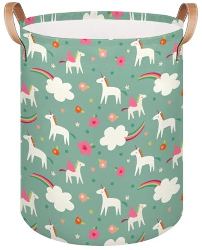 Cute Unicorns Large Laundry Hamper Fabric Basket Magic Unicorns Foldable Storage Cubes Boxes Bin Home Organizer for Clothes Bedroom Bathroom Living Room