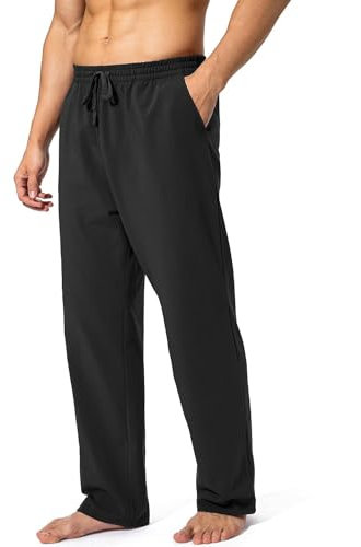 EUHOM Jogginghose Herren Baumwolle Trainingshose Lang Sweathose Atmungsaktiv Freizeithose Sporthose Yogahose Leichte Fitness Hose mit Taschen (Schwarz, M)