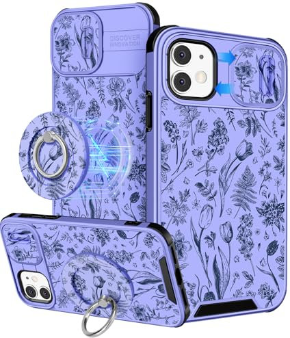 VincitoreModa for iPhone 11 Case Women - [2in1] Cute Girls Flower Compatible with MagSafe Ring Stand Girly Slide Camera Cover Pretty Design for Apple for iPhone 11 Phone Case 6.1