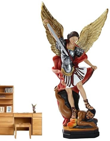 St. Michael-Statue | Farbige Erzengel Michael Statue Figur | Der heilige Erzengel Michael besiegte den Drachen, die Kampfengel-Skulptur für die Kirche