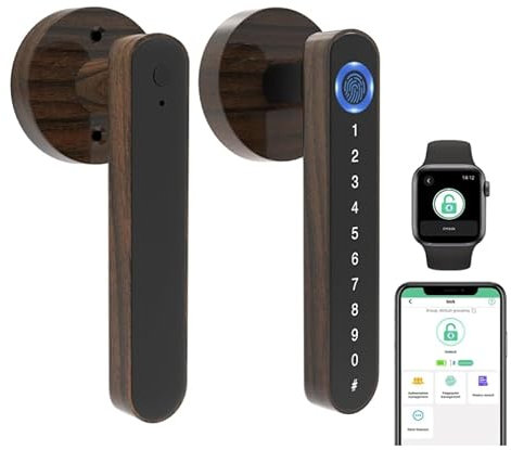 Dhiedas Smart Door Lock, 5-in-1 Indoor Electronic Fingerprint Keyboard Password Bluetooth Door Handle Lock with Keys for Home Bedroom Hotel Office Apartment - (Woodgrain)