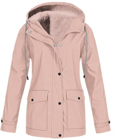 Mrat Veste Manteaux pour femme - Veste doublée en polaire - Veste imperméable coupe-vent à capuche - Parka d'hiver chaude - Coupe-vent - Tenue d'extérieur - Grande taille S à 5XL, rose, M