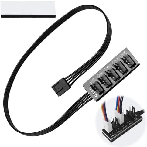 4-Pin PWM PC Fan Hub Power Supply Extension Cable Splitter for Desktop Computer Case CPU Cooler - 1 to 5 Way Adapter With PWM Function