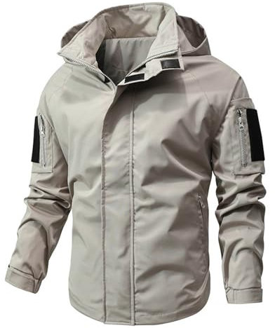 Jamicy Übergangsjacke Herren Sweatjacke Vintage Freizeitjacke Kapuzenjacke Casual Outdoorjacke mit Kapuze Tasche Reißverschluss Einfarbig Strickjacke Blitzangebote Khaki XXL