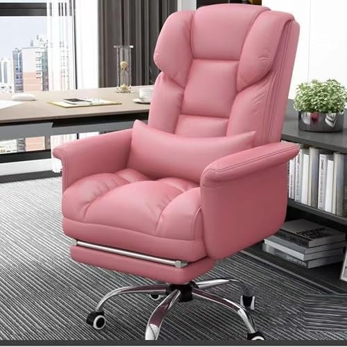 FUKEFUZ Gaming-Büro-Computer-Schreibtisch-Schaukelstuhl, bequemer Gamer-PC-Massagestuhl, 135 ° Neigung, einziehbare Fußstütze, PU-Leder, Chef-Büro-Sofa, Drehstuhl, höhenverstellbar (Rosa, A)