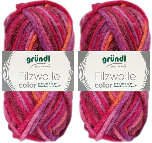 Gründl - 2 gomitoli di lana vergine in 100% pura lana vergine con istruzioni per presine (30 arancione, fucsia, viola, multicolore)
