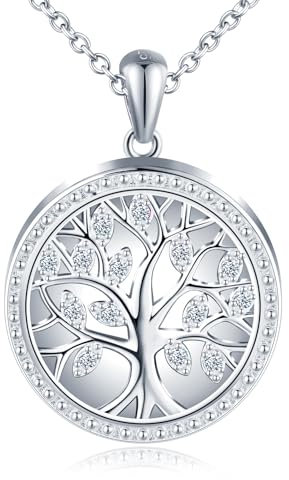 Yumilok Chain Necklace for women Tree of Life Hollow Open Rund Zirconia Photo Picture Locket Necklace 925 Sterling Silver