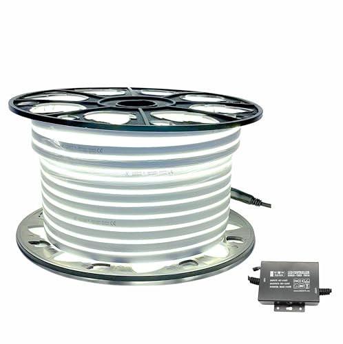 LEDZEIT - Profi Serie - LED Neon Flex 50M und Kontroller PSK750 Set, Kaltweiß, 230V, Außen und Innen, Wasserdicht IP67, Dimmbar, Kürzbar
