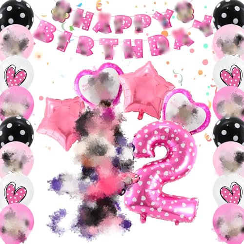 Mouse Birthday Party Decorations 23 PCS - Happy Birthday Banner, Balloons, 2nd Birthday for Girls Themed Pink Party Supplies