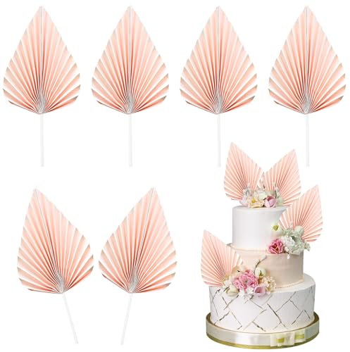 Palmier Papier Décoration de Gâteau - 6 Pièces Topper pour Cupcake et Anniversaire (Rose)
