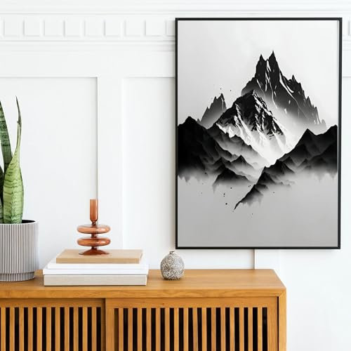 lianyibo Minimalistisches schwarz-weißes Bergbaum-Krähen-Landschaftsplakat, Druck auf Leinwand, abstrakte Wandkunst, Wohndekor, 90 x 200 cm, rahmenlos
