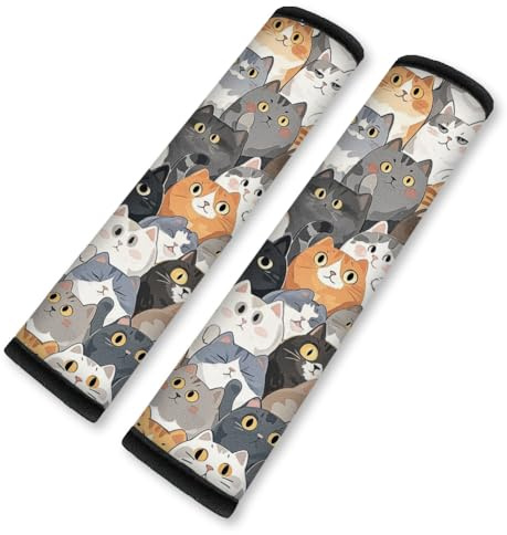 Doodlream 2Pcs Auto Seat Belt Cover Pad, Cute Cat Car Shoulder Cushion | 28 x 6 cm Cute Cat Soft Seat Belt Pad for Driving, Relieves Shoulder Pressure, Fits Car Seatbelts & Backpack Straps
