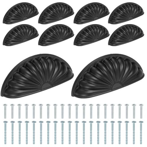 PATIKIL 10 Pcs Drawer Cup Pulls 3 (76mm) Hole Center Vintage Drawer Handles Knobs Furniture Handle for Kitchen Dresser Hardware, Black