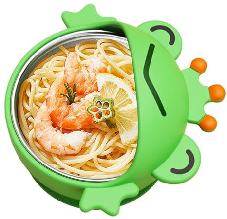 Iouyjiu Suction Bowls for Baby, Cartoon Feeding Container, Stainless Steel Bowl with Removable Silicone Base, Toddler Feeding Supplies & Utensils for Babies 6 Monate and 1 Set