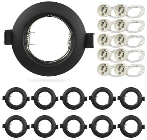 HiBay 10er LED Einbaustrahler 230V GU10 Einbaurahmen Rund Schwarz 65-68mm Einbauspots Inkl. GU10 Fassung für LED oder Halogen Leuchtmittel