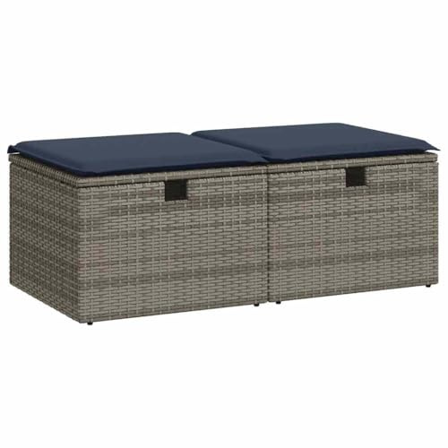 vidaXL 2-TLG. Garten-Sofagarnitur mit Kissen Grau Poly Rattan Akazie, Outdoor Sofagarnitur, Gartensofa Set, Lounge Set, Sofagarnitur Terrasse