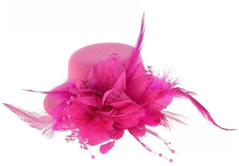 Wambere 4 Stück Mini-Hut mit Clip,Kleiner Hut Haarnadeln mit Federn Blumen,Fascinator Hüte Clip Haarspange Haar Haarpin Minizylinder für Mädchen Mottoparty Karneval Halloween Accessoire,Rosarot