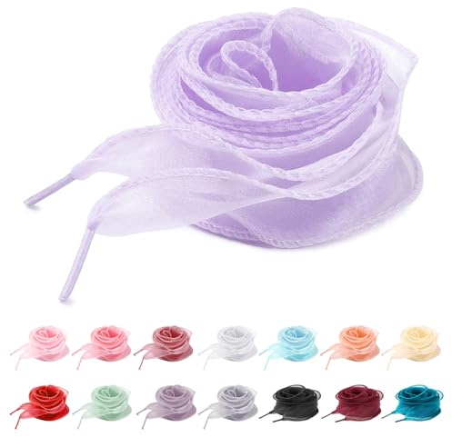 UamGlsob Lacci in Tulle di Seta Chiffon Trasparenti Leggeri | 4cm Larghezza Lacci a Nastro in Tessuto Soffice come Filato di Neve e Organza per Sneaker Donna