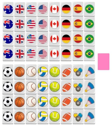 Générique Jeu De Société Mahjong - Ensemble De Mahjong des Drapeaux Nationaux - Jeu de Société Portable pour Nuit Voyages Pique-Nique Printemps