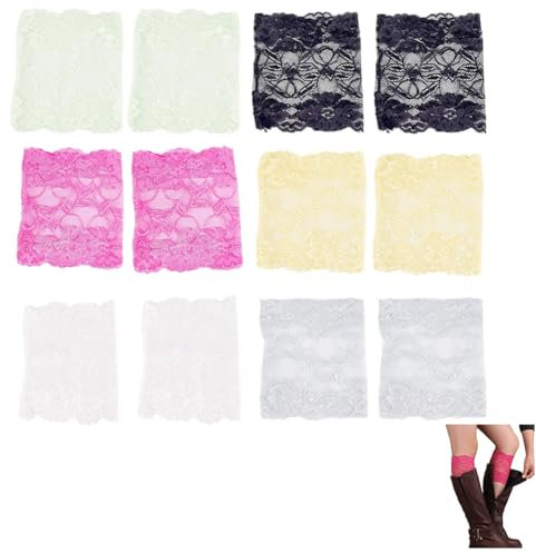 CABODYALS 6 Paris 6 Colori Calzini Elasticizzati con Motivo Floreale In Pizzo Estivo All'Uncinetto Decorativo con Morbidi Lacci Scaldamuscoli Corti In Maglia con Polsini Al Polpaccio per Donna Accesso