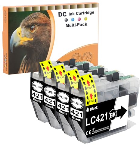 D&C LC421 LC421XL Tintenpatronen Value Pack für Brother LC 421 Patronen Kompatibel mit Brother MFC-J1010DW Patronen Brother DCP-J1050DW DCP-J1140DW DCP-J1800DW Druckerpatronen （Schwarz, 4-Pack）
