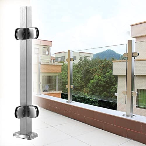 Corrimano per ringhiera in vetro in acciaio inox per scale e balcone, sistema di bloccaggio per balaustra interno/esterno, palo angolare argento, H-85 cm, guardrail resistente ed elegante