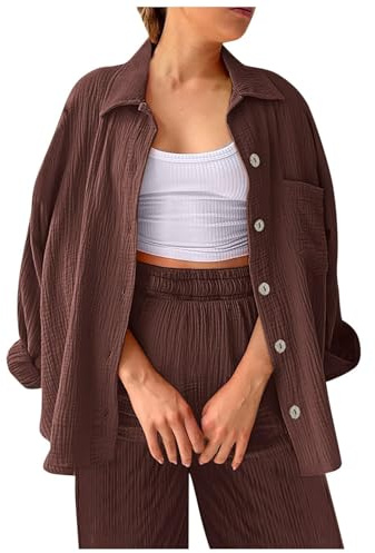 Zweiteiler Elegant Y2K Damen Elegant Musselin Bluse Und Shorts Aesthetic Lounge Set Langarm Hausanzug Y2K Outfit
